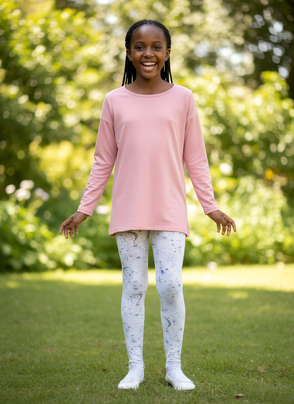 White Starry Nights Girls' Tights | Size 160 | Soft & Stylish