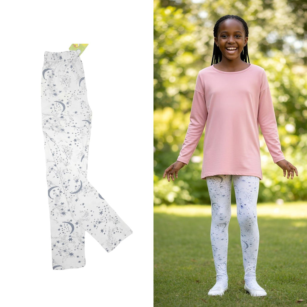 White Starry Nights Girls' Tights | Size 160 | Soft & Stylish