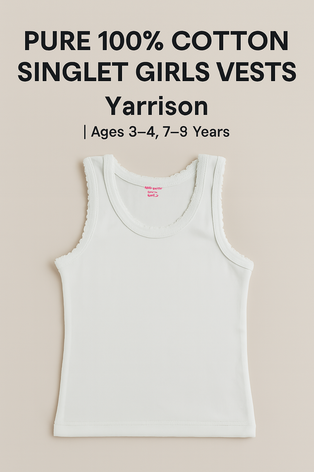Yarrison Pure 100% Cotton Singlet Girls Vests | Ages 3–4, 7–8 Years