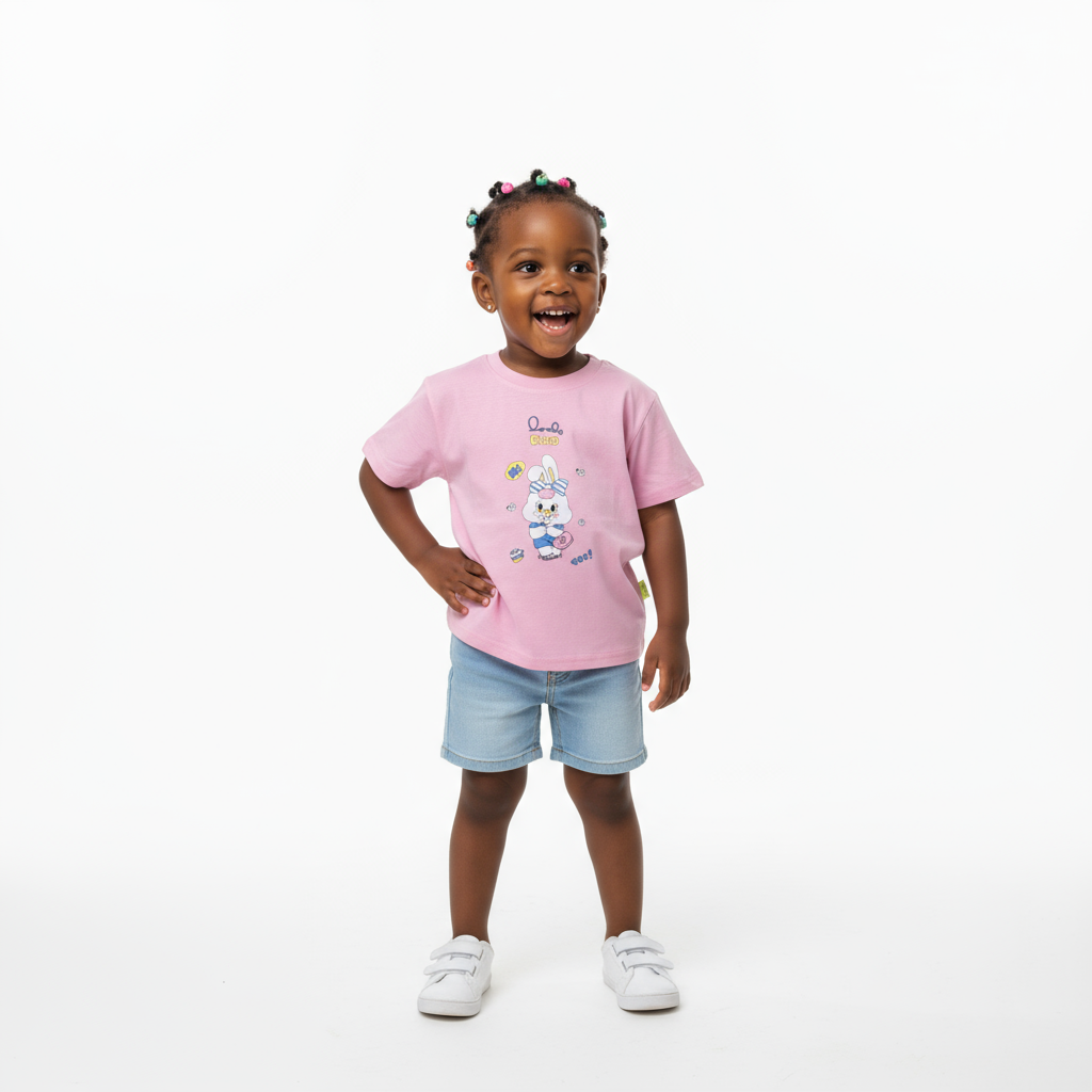 Pink Lovely Rico Short-Sleeve Girls T-Shirt | Ages 3–8 | Cotton Comfort
