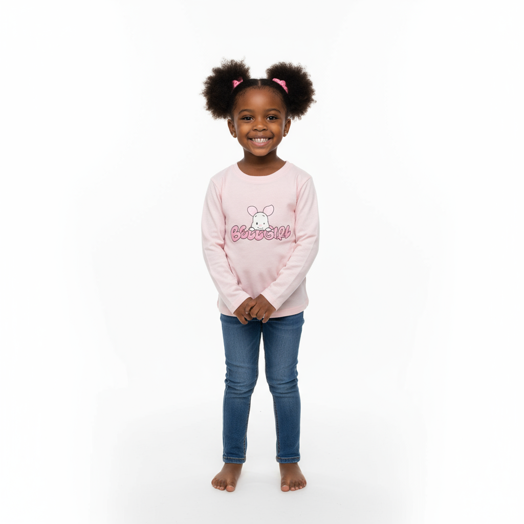 High Quality Becca Girls Long Sleeve T-Shirt | Cream & Pink | Sizes 4–8 yrs