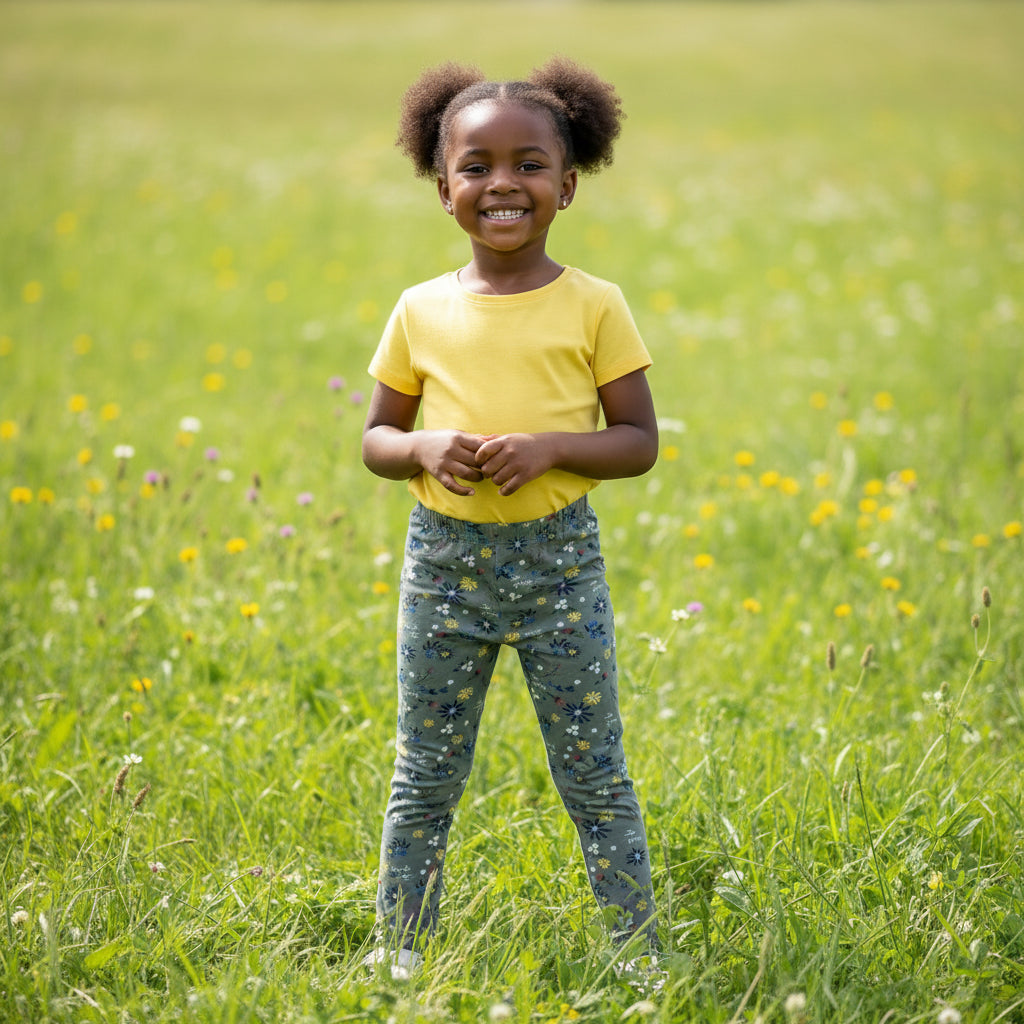 Girls Olive Floral Knit Tights | Soft Cotton Blend | Ages 2–7 Years