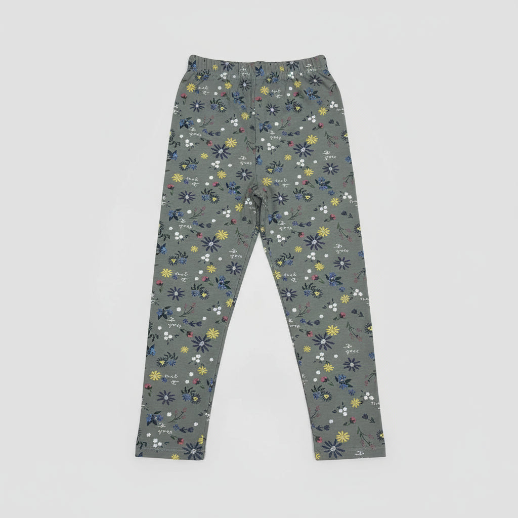 Girls Olive Floral Knit Tights | Soft Cotton Blend | Ages 2–7 Years
