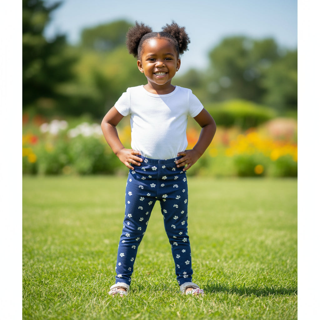 Scattered Floral Print Girls Tights | Soft Cotton | Ages 6M–3Y