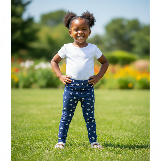 Scattered Floral Print Girls Tights | Soft Cotton | Ages 6M–3Y