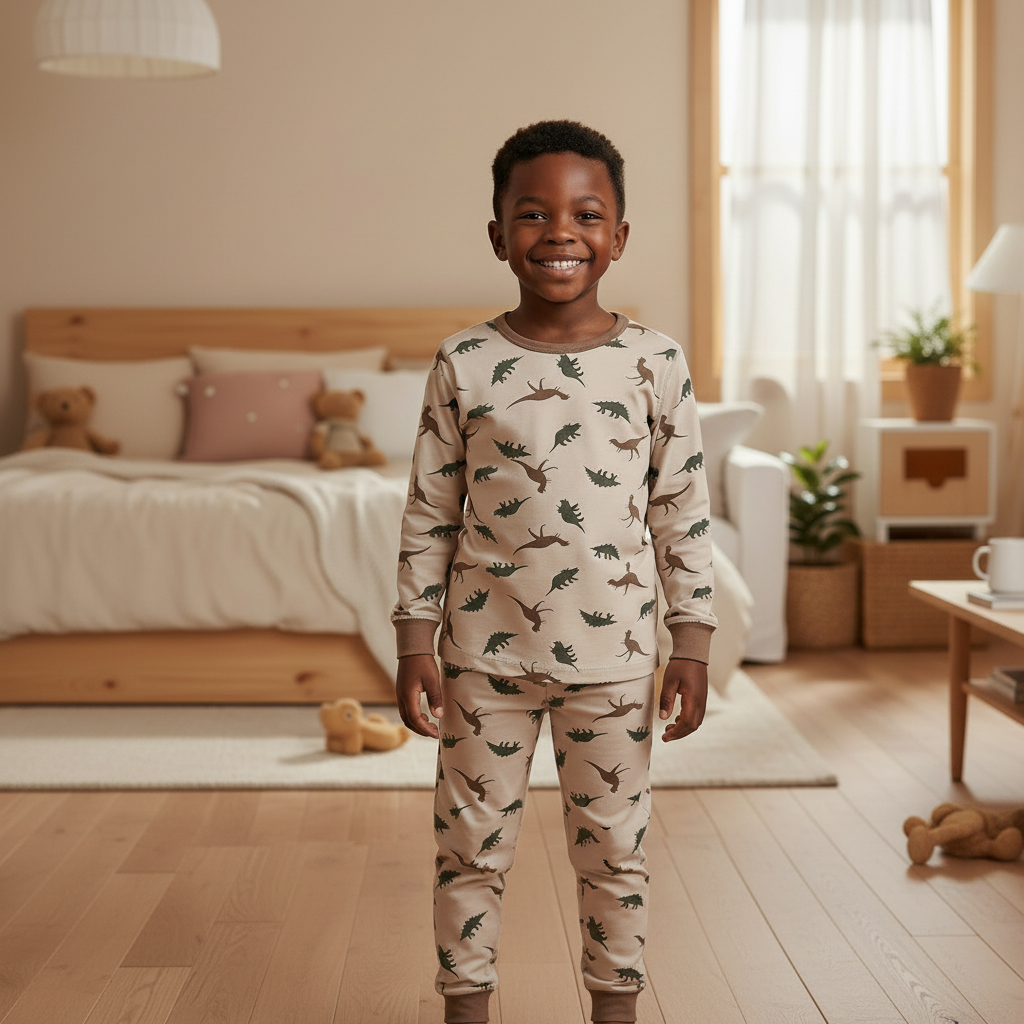 Brown dinosaur pajama for boys aged 24 months to 14 years