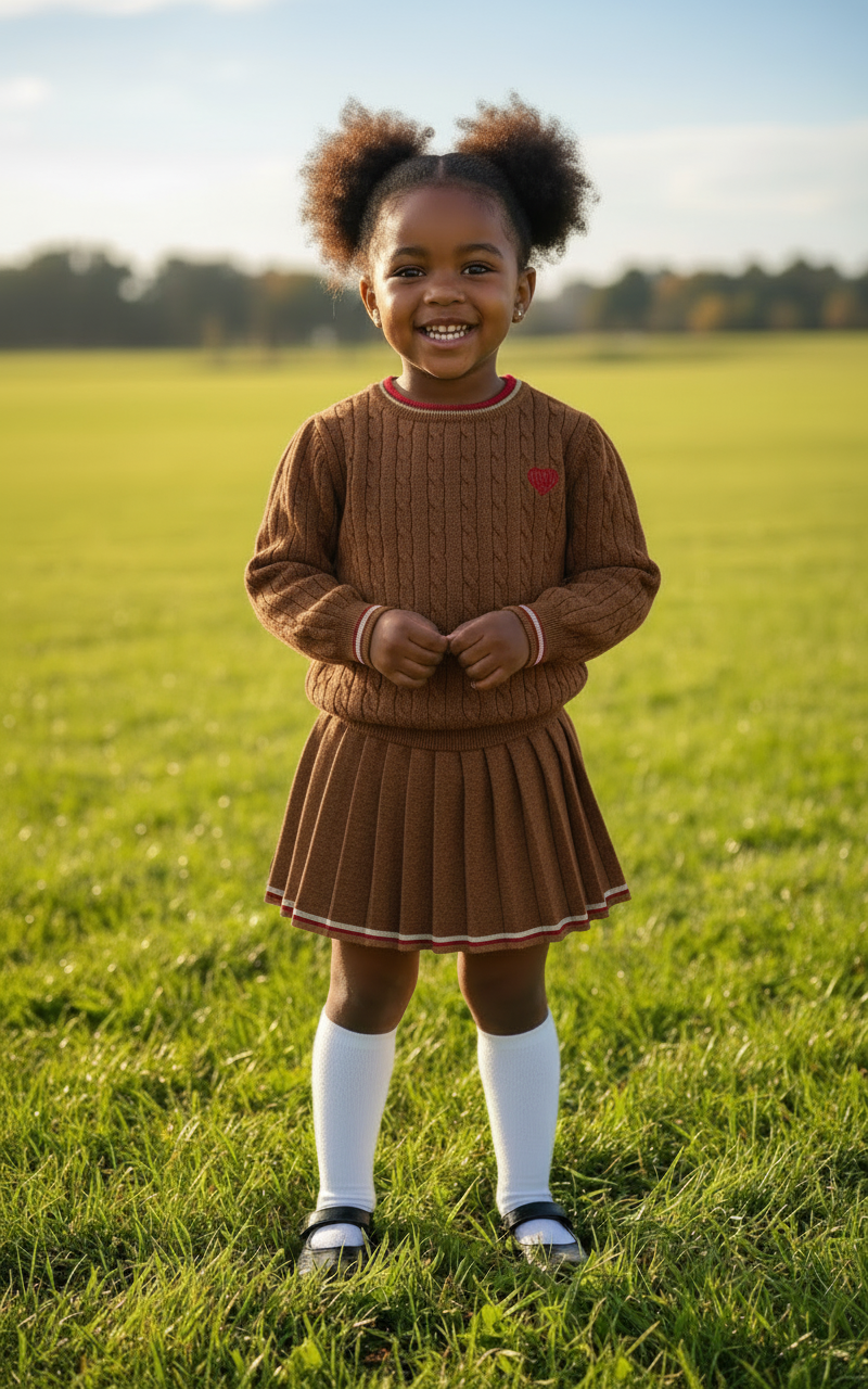 Girls' Two-Piece Sweater Set | Sizes 110-150 (2-8 Years) | Black, Brown & Grey