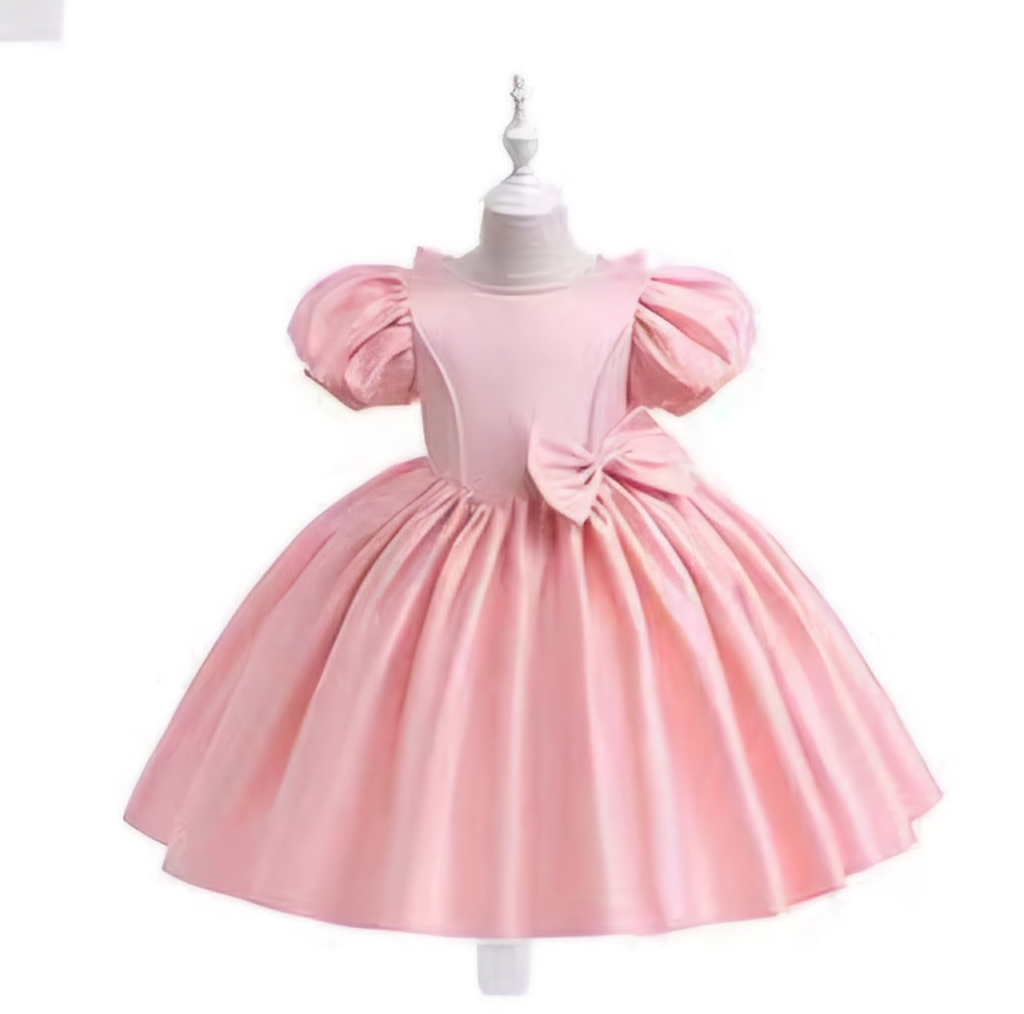 Girls Sleeved Dress with Bow | Sizes 110-150 | Green, Maroon, Peach, White