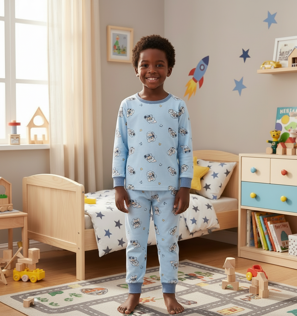 Space boy blue pajamas from ages 24 months to 14 years