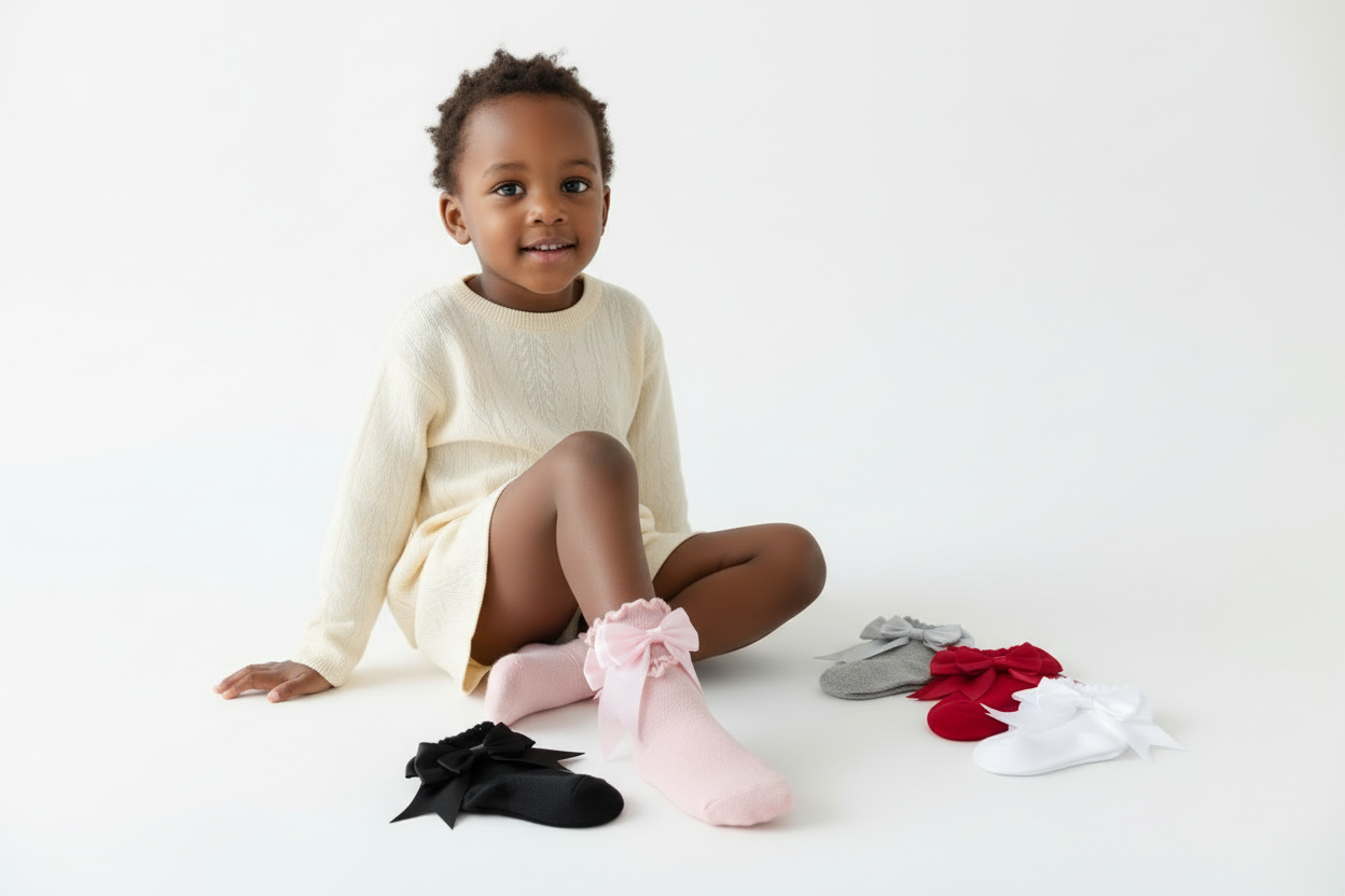 Girls’ Socks with Ribbon | Elegant & Comfortable | Sizes Small–Medium