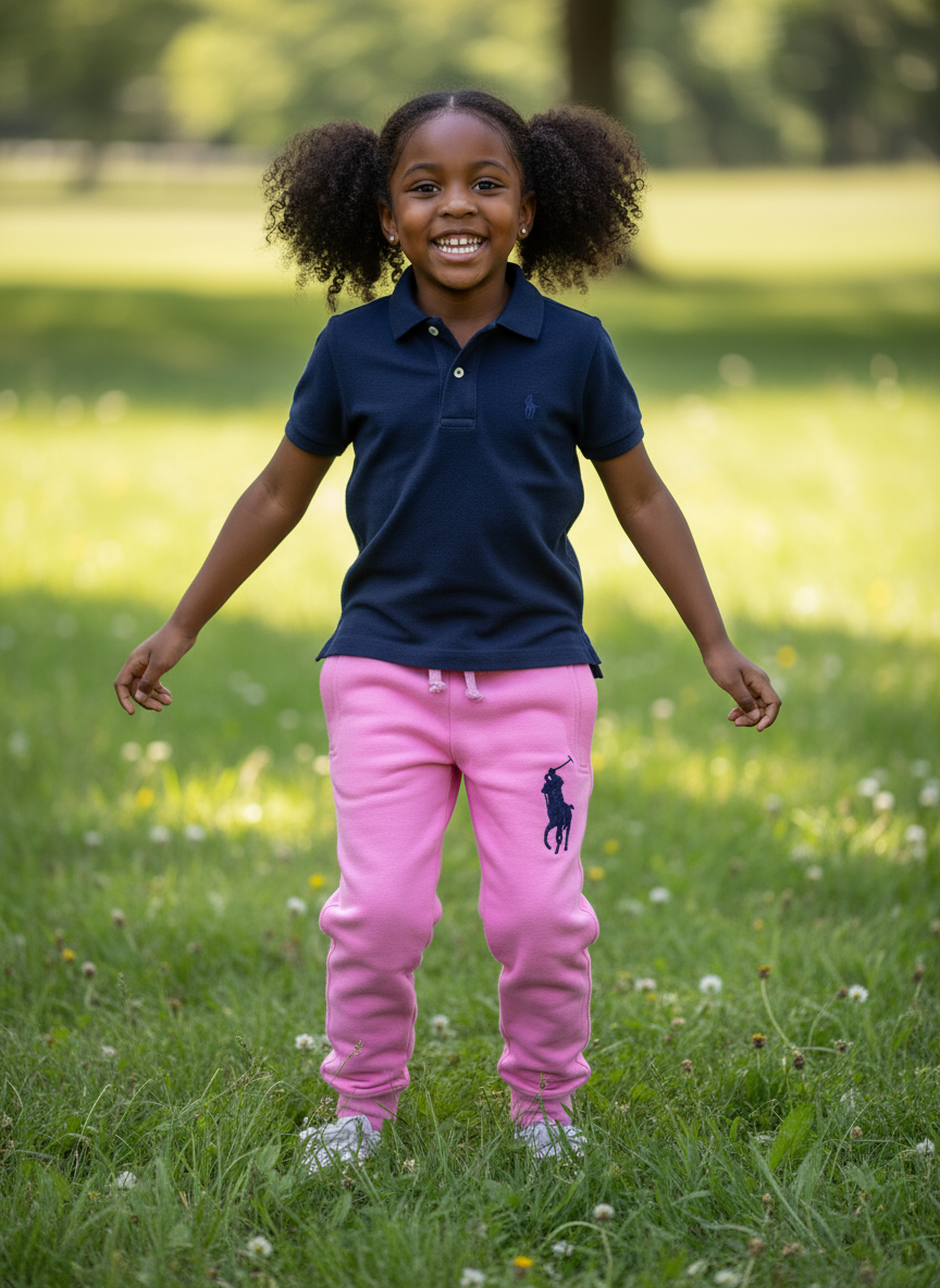 Girls Pink Polo Sweatpants | Sizes 150-170 | Comfortable & Durable