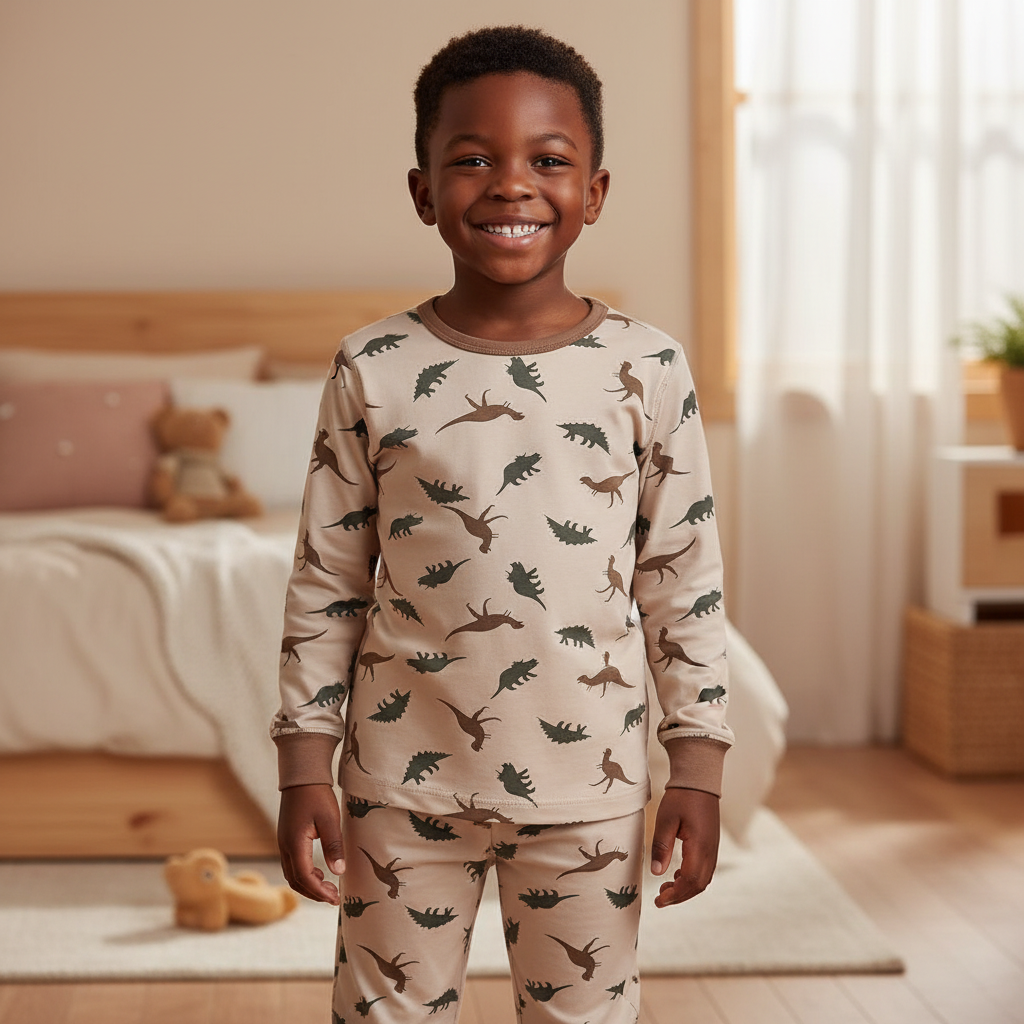 Brown dinosaur pajama for boys aged 24 months to 14 years