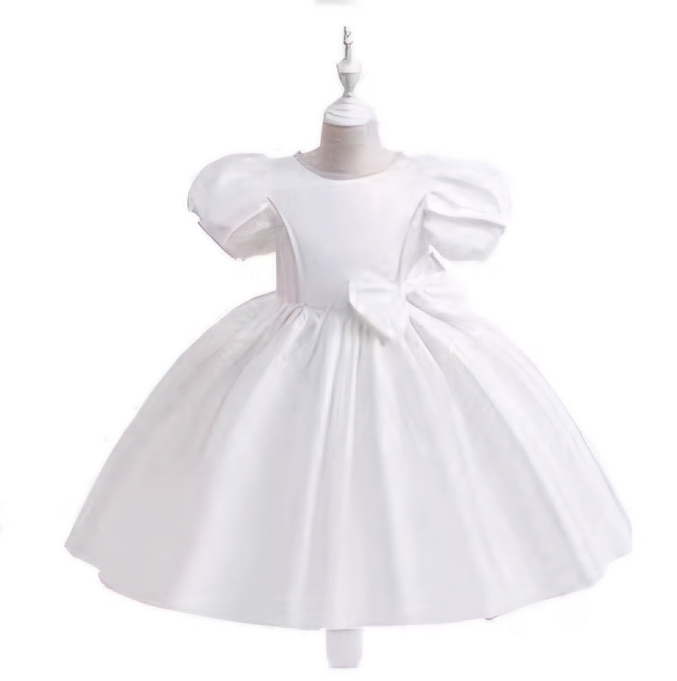 Girls Sleeved Dress with Bow | Sizes 110-150 | Green, Maroon, Peach, White