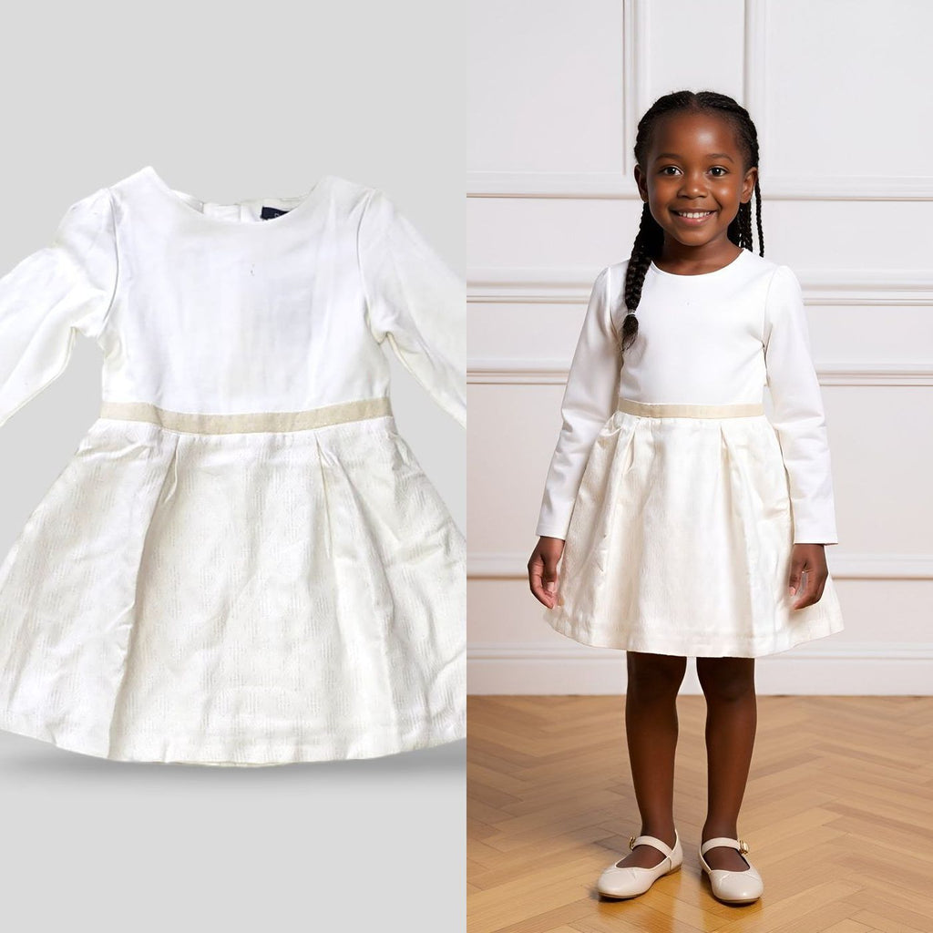 Plain Long Sleeve Dresses for Girls | Blue & White | Ages 3–8 Years