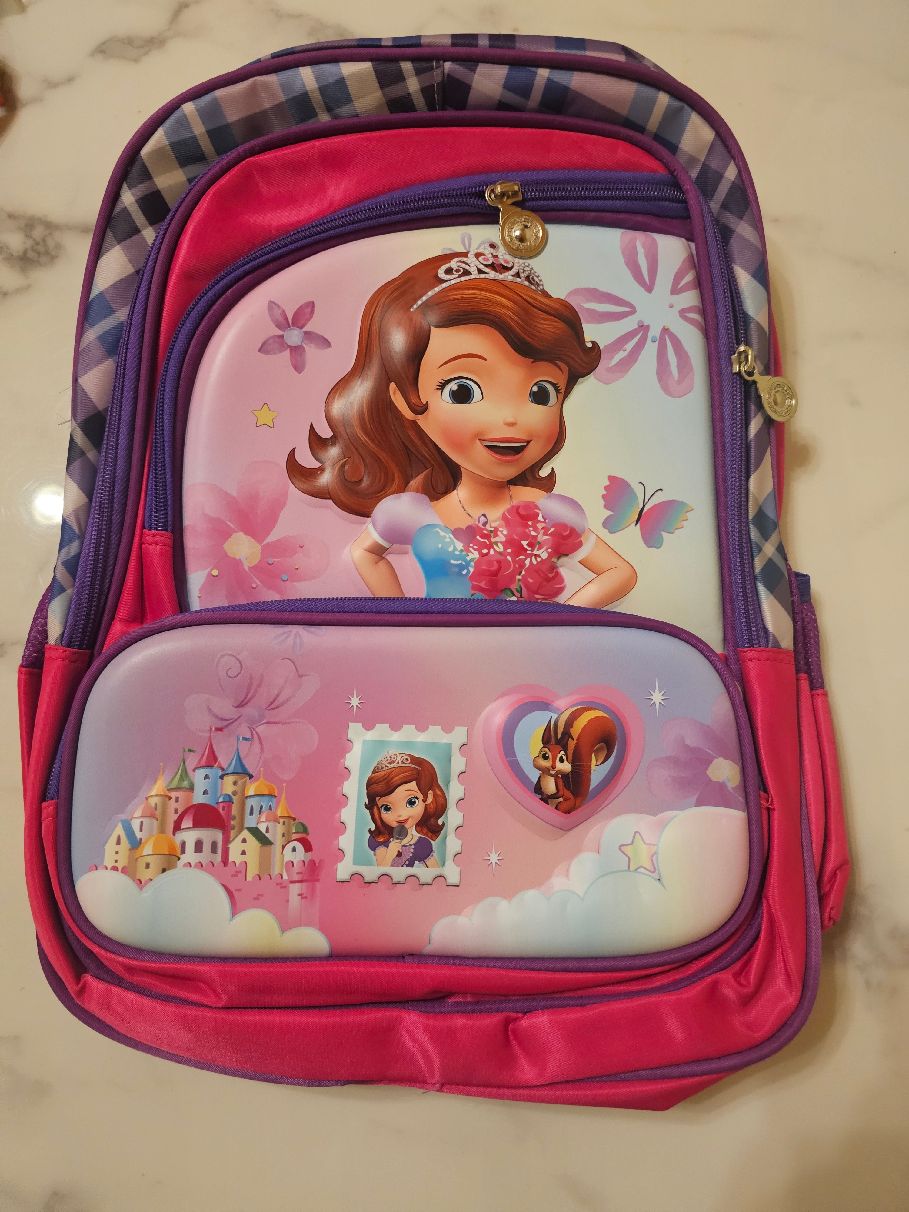 Sofia the First Cartoon School Bag for Girls – Waterproof Purple Backpack