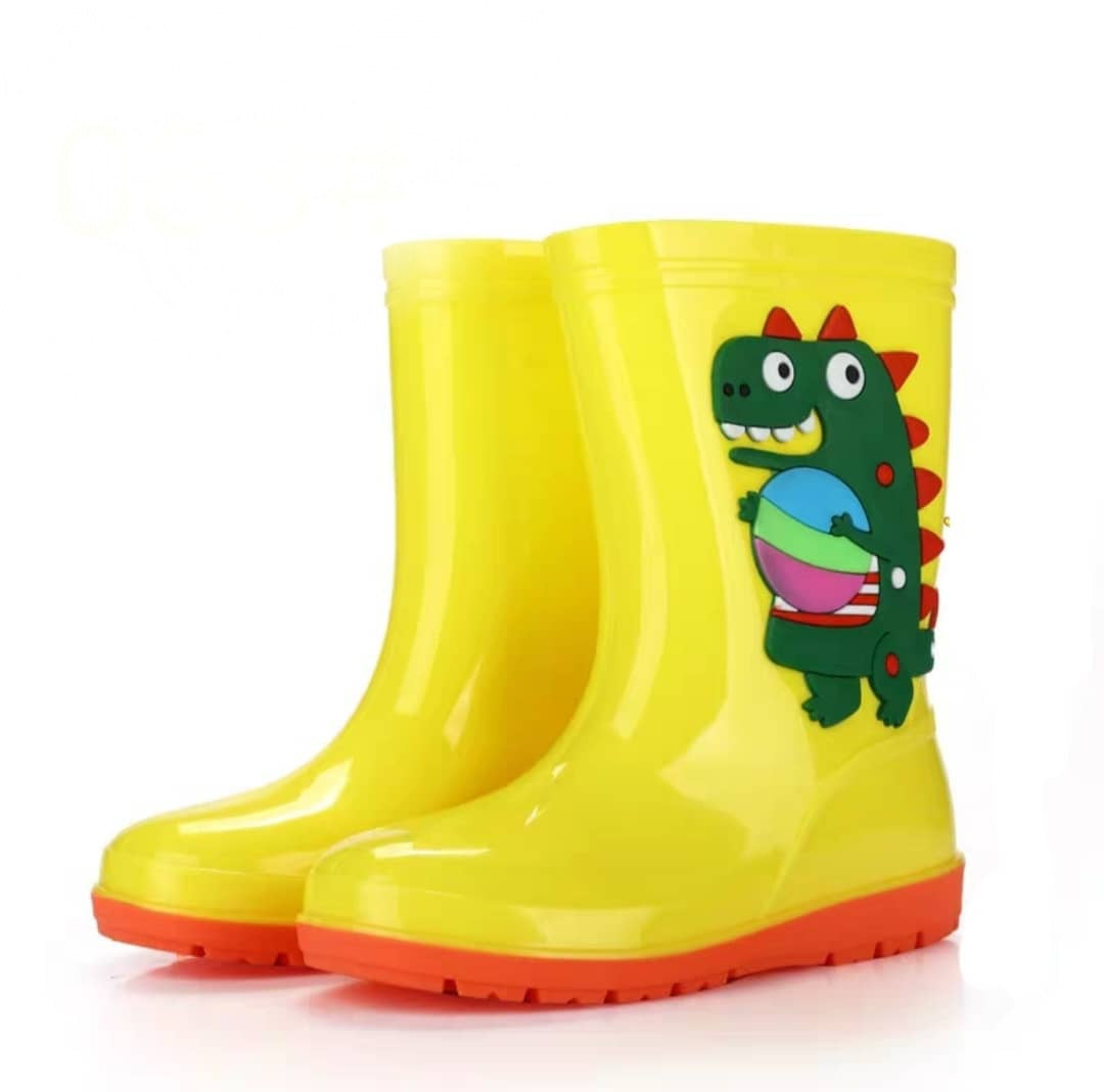 Yellow dinosaur wellington boots