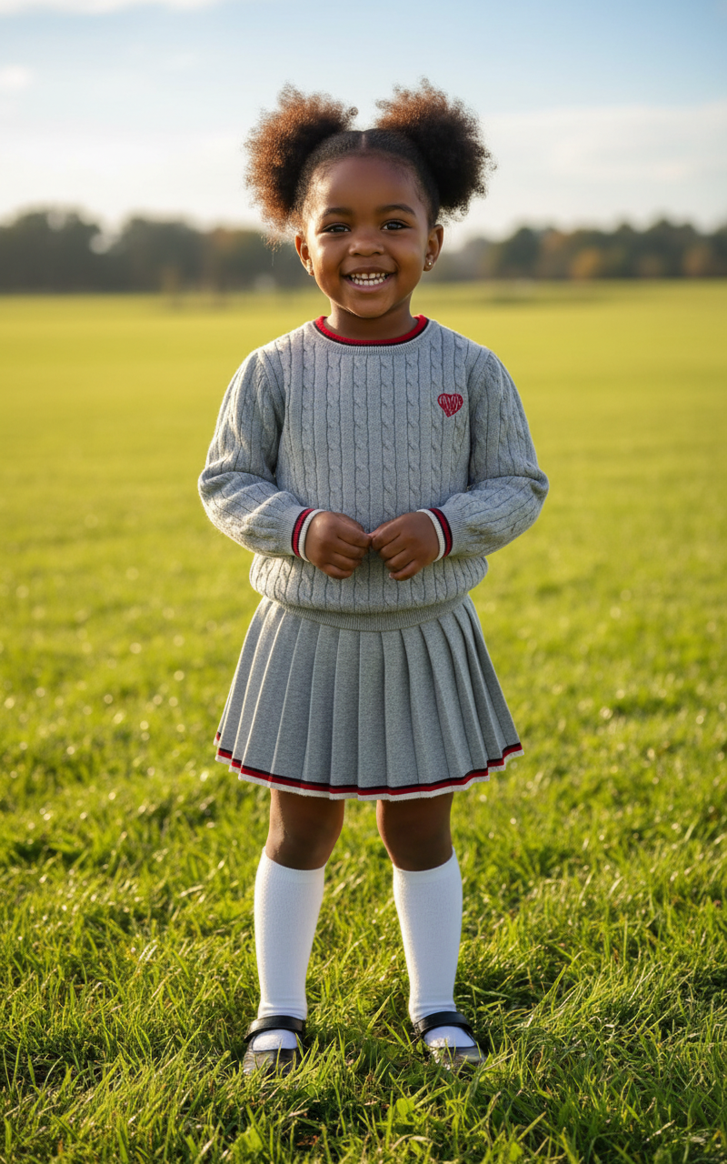 Girls' Two-Piece Sweater Set | Sizes 110-150 (2-8 Years) | Black, Brown & Grey