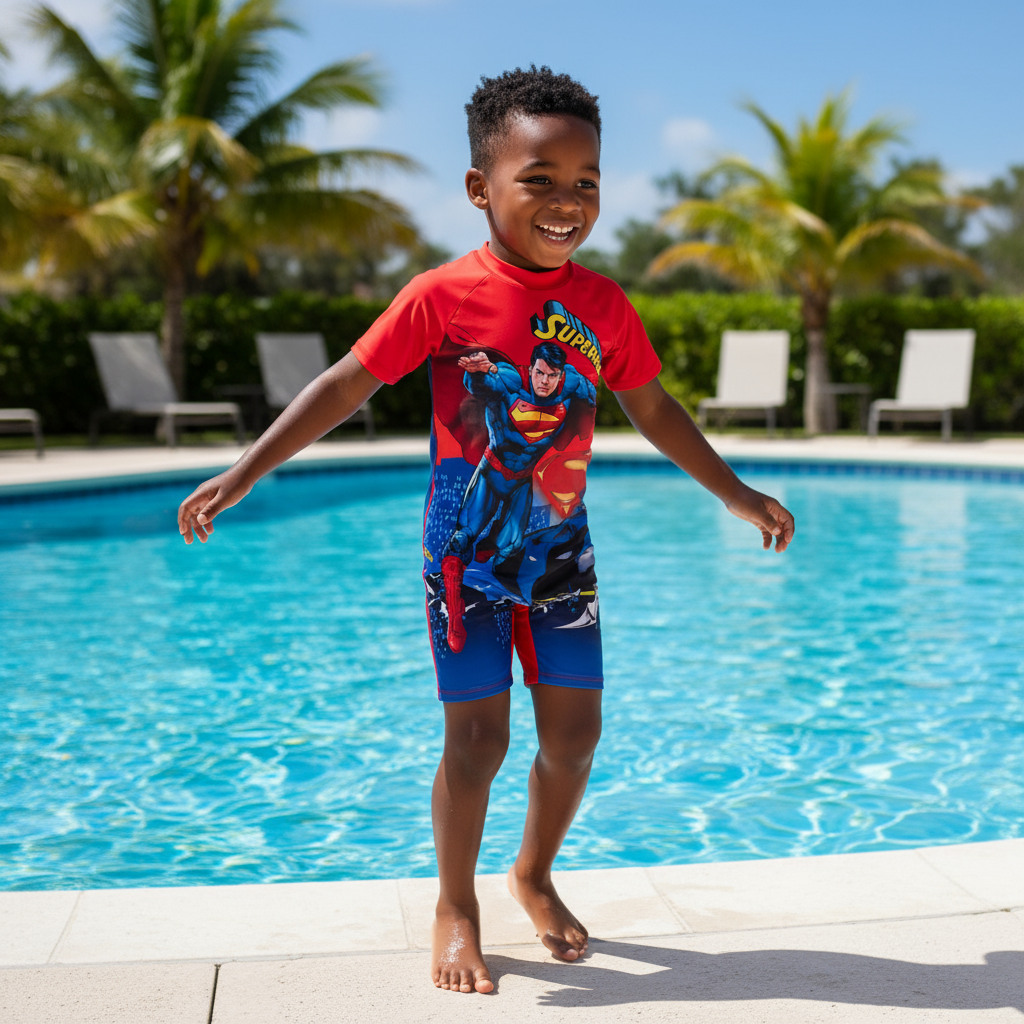 Boys Superman Swimming Costume | Sizes S, M, L, 2XL | Fun & Comfortable Swimwear