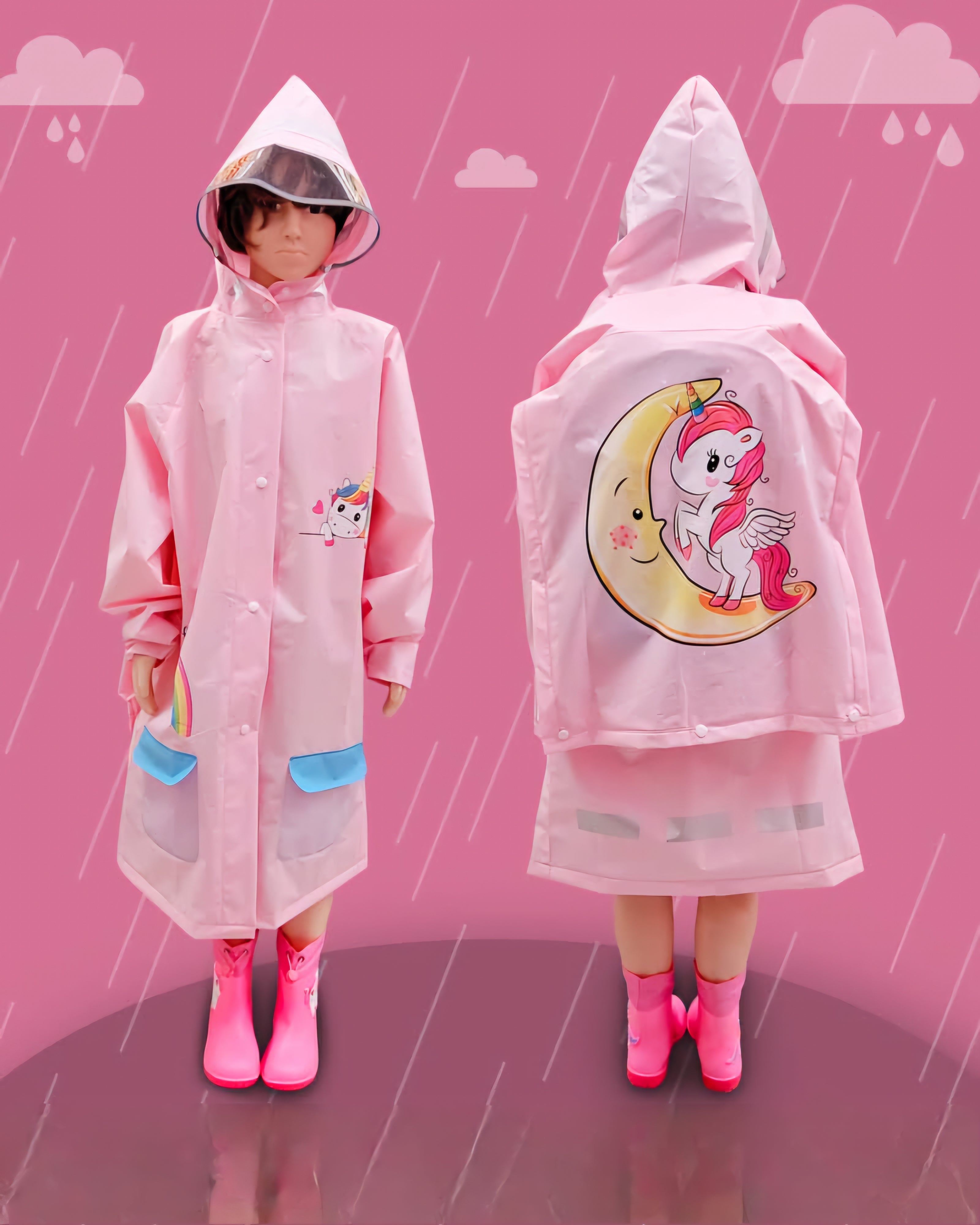 Little Pony Kids Pink Rain Coat | Cute Cartoon Waterproof Jacket | Sizes 2XL–4XL