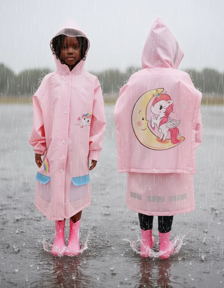 Little Pony Kids Pink Rain Coat | Cute Cartoon Waterproof Jacket | Sizes 3XL, 4XL