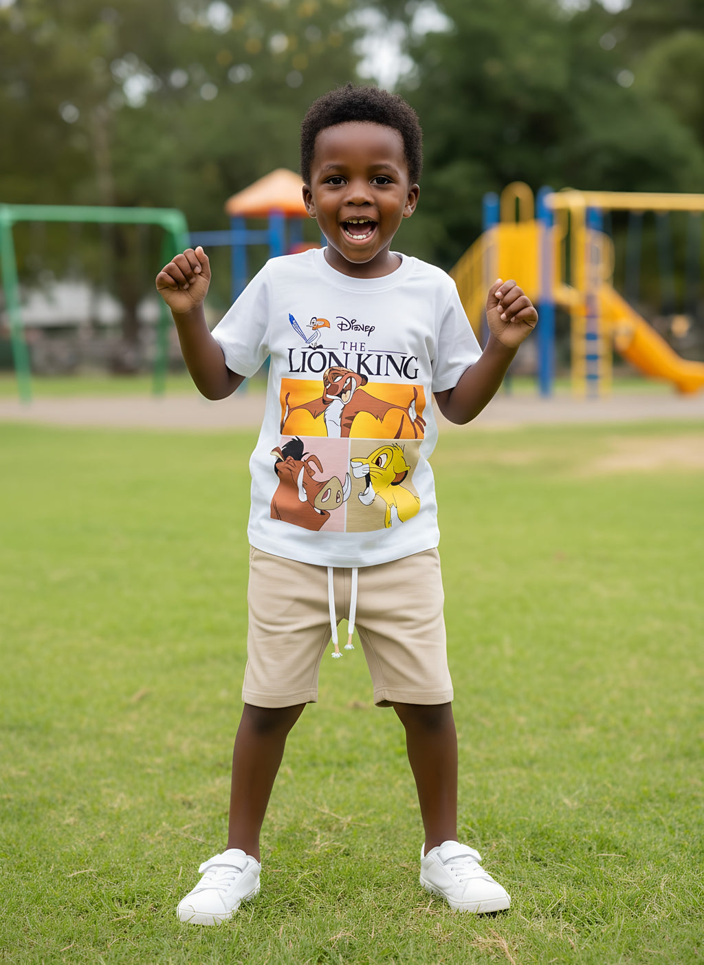 Lion King Kids Set – White & Beige | Cartoon Outfit | Sizes 2–10Y