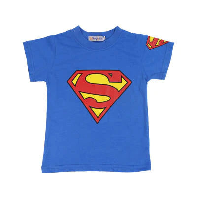 Blue superman themed boys t-shirt front side 