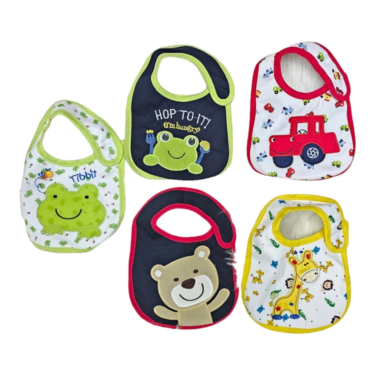Anchors & Teddy Themed Boys Baby Bibs Set of 5 | Soft & Wipeable Cotton Blend